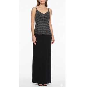 Alex Evenings Beaded Formal Gown Size 12 Black Silver Spaghetti Strap Maxi